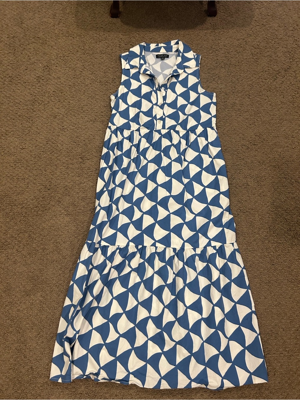 Rachel Zoe Blue & White Geometric Sleeveless Maxi Dress